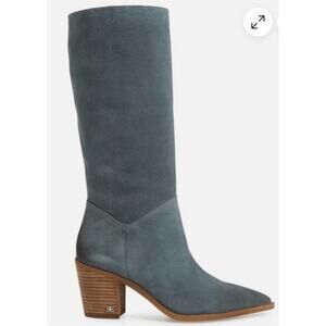 Sam Edelman Leahla Block Heel Boots Gray Iris Suede Size 8 NWOB Western Flair